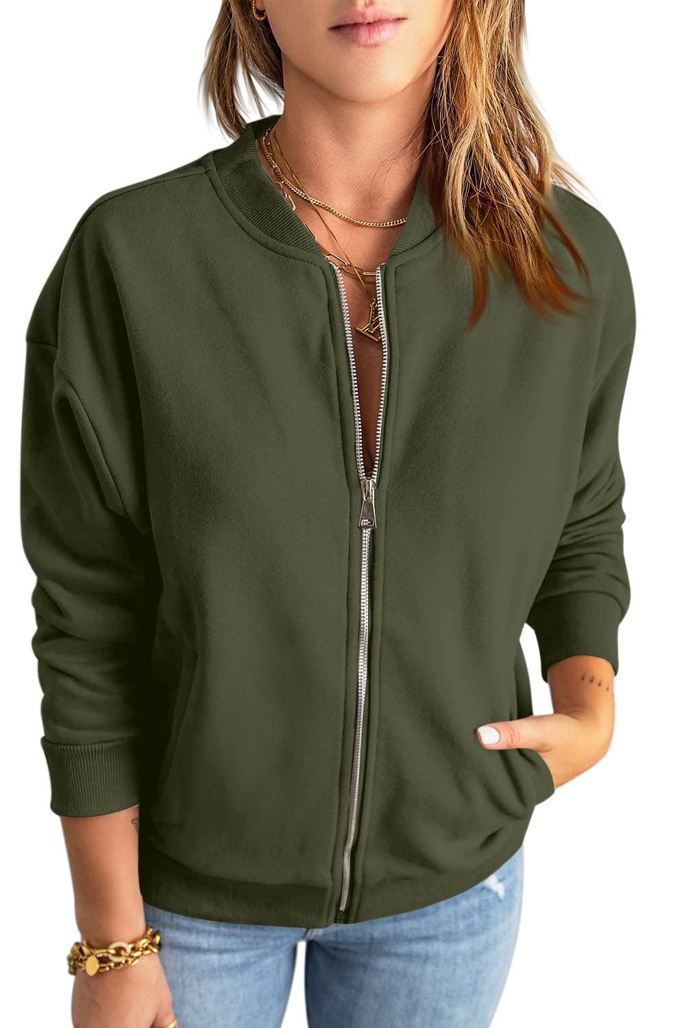 GeGekoko Zip Sweatshirt Damen übergrosse Jacket Sweatshirt Einfarbige Loose Langarm Tops Oberteile m