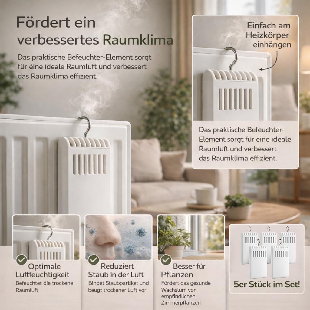 Luftbefeuchter für Heizung 5 Set inkl. Haken - Kunststoff Wasserverdunster 180ml - weiss - Wasserver