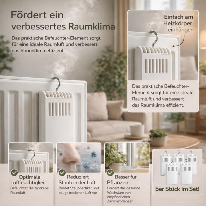 Luftbefeuchter für Heizung 5 Set inkl. Haken - Kunststoff Wasserverdunster 180ml - weiss - Wasserver