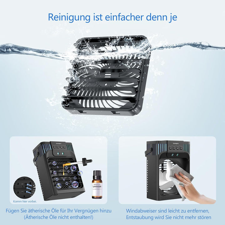 Mobile Klimaanlage mit Fernbedienung,1200 ML Mini Luftkühler mit 3 Luftgeschwindigkeiten & 3 Kühlneb