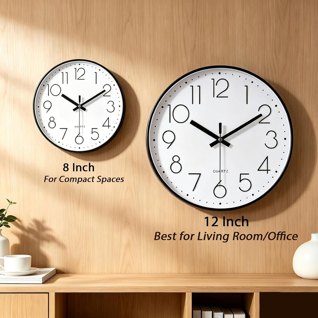 jomparis Wanduhr ohne Ticken Analoge 30cm Rund Wanduhr Dekor für Wohnzimmer, Zimmer, Büro (Schwarz)