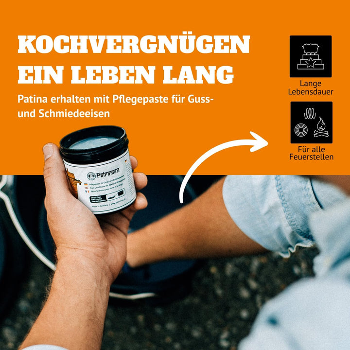 Petromax Feuertopf Starterset ft3 (Dutch Oven mit Standfüssen) inkl. Deckelheber + Pflegepaste + Unt