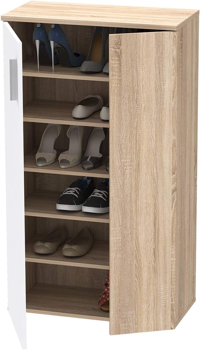 möbelando Schuhschrank Schuhkommode Flurschrank Kommode Anrichte Schrank Gretna I Sonoma-Eiche/Weiss