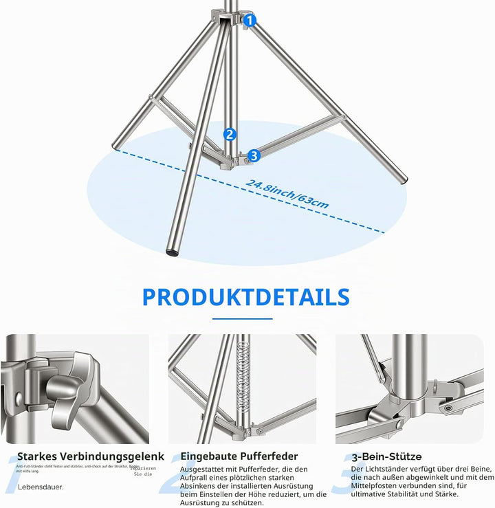 NEEWER 79"/2m Edelstahl Lichtstativ,federgepuffertes Hochleistungs Fotografiestativ mit 1/4" bis 3/8