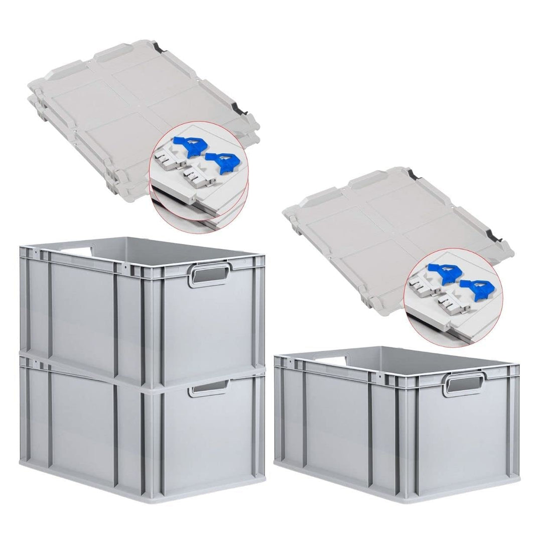 PROREGAL SuperSparSet 3x Eurobox NextGen Grip mit Scharnierdeckel und blauen Schiebeschnappverschlüs