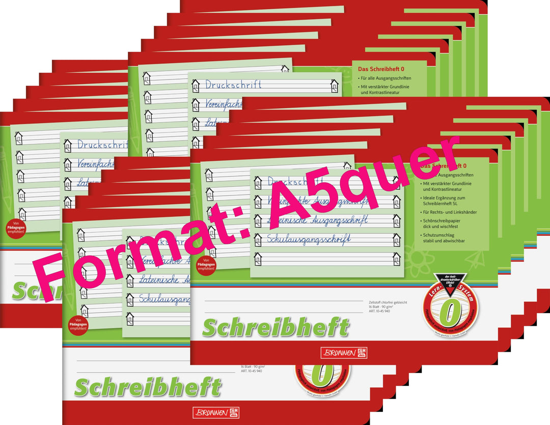 Schreibheft | A5 quer, Lineatur 0, 16 Blatt, grün 20er-Pack, 20er-Pack