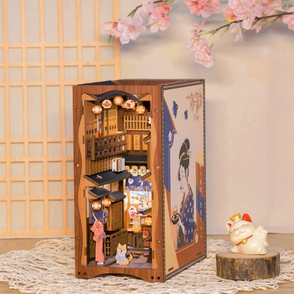 CUTEBEE DIY Book Nook Kit – DIY Miniatur Haus Kit mit Möbeln und LED-Licht, 3D Puzzle Buchstützen au