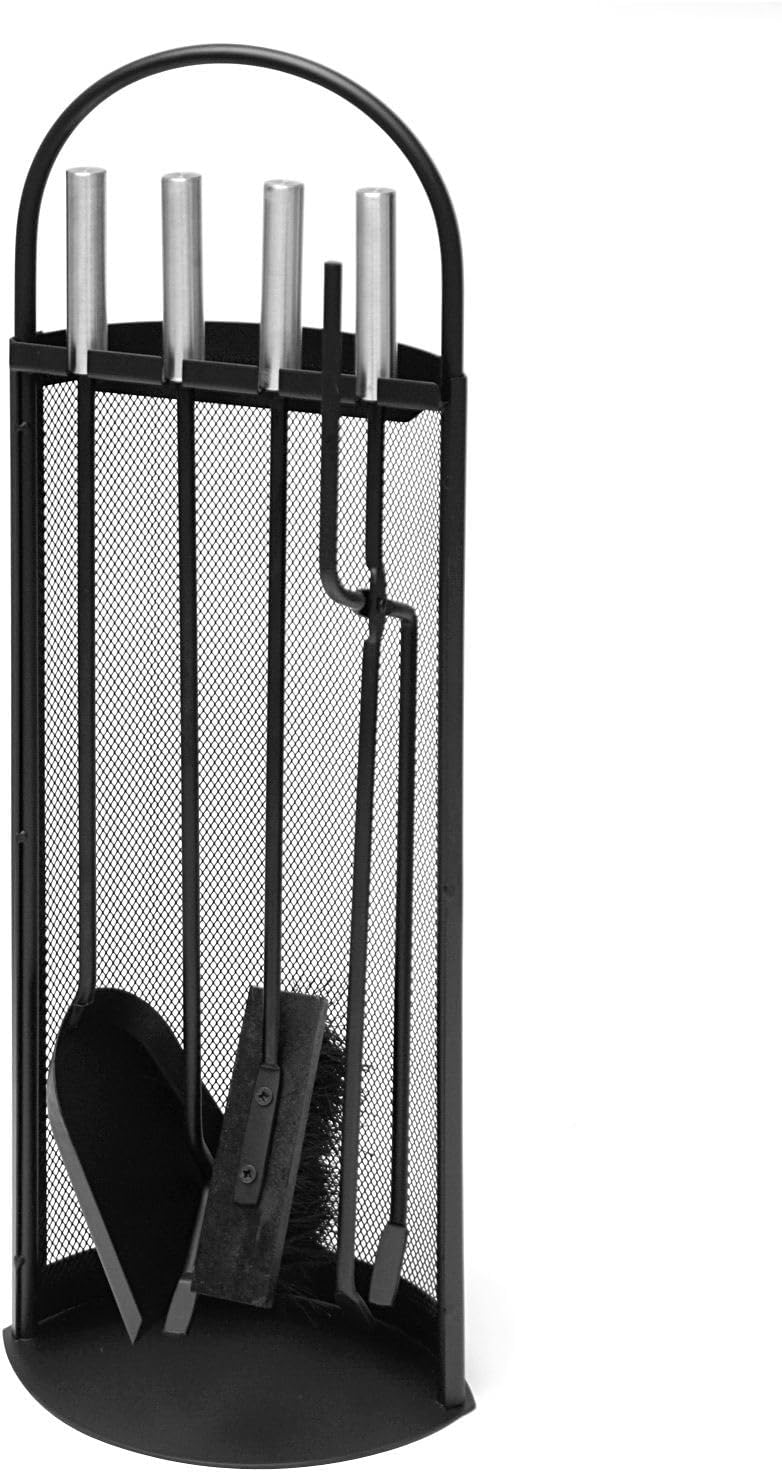 raik Kaminbesteck Set Albert 4-teilig inkl. Rindsleder Ofenhandschuh schwarz Kamingarnitur Stahl Sch