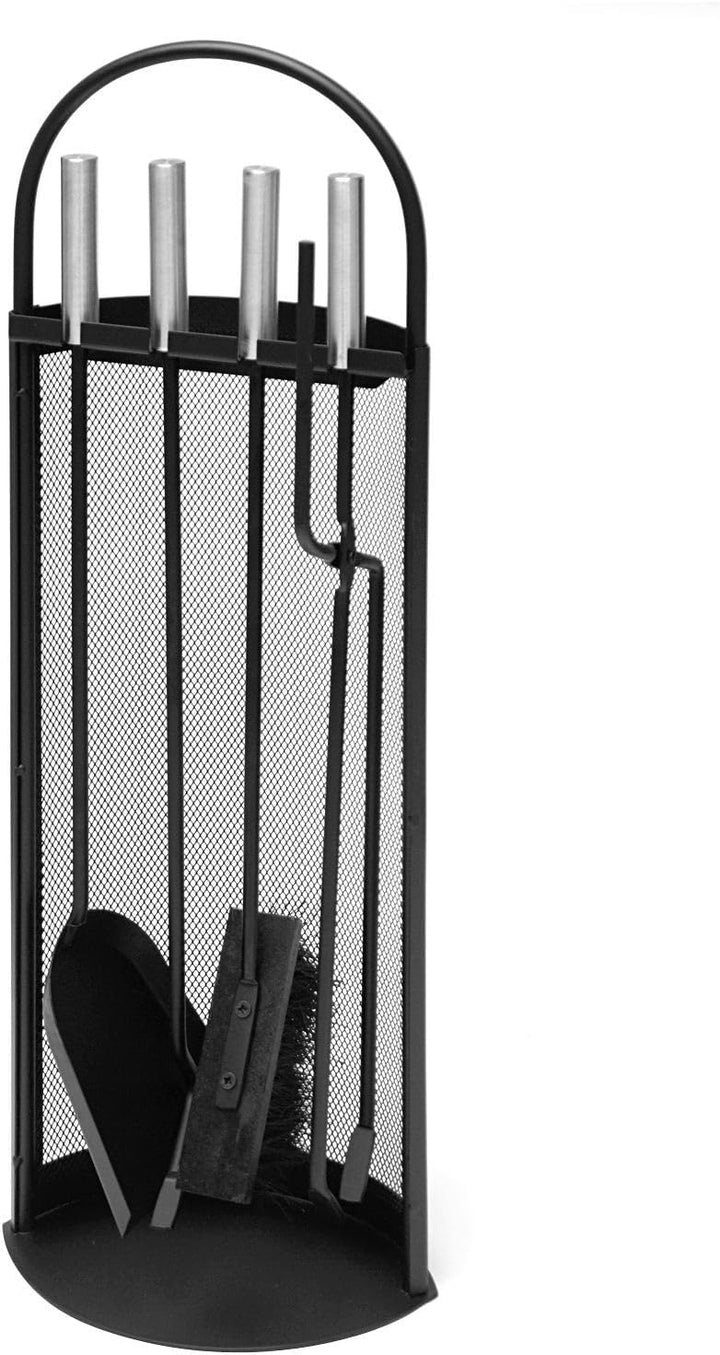 raik Kaminbesteck Set Albert 4-teilig inkl. Rindsleder Ofenhandschuh schwarz Kamingarnitur Stahl Sch