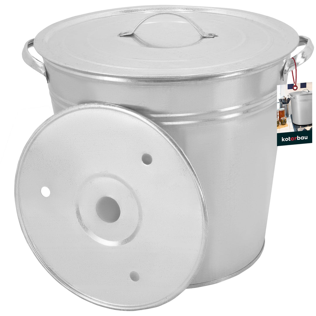 KOTARBAU® Einkochtopf gross mit Deckel &amp; Zwischenboden 32l Stahl verzinkt Zinkeimer grosser Kochtopf