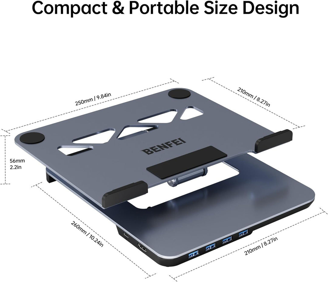 BENFEI Aluminium Laptop Ständer mit USB C 6in1 Dockingstation, HDMI 4K@60Hz, 4*USB3.0, 100 PD Kompat