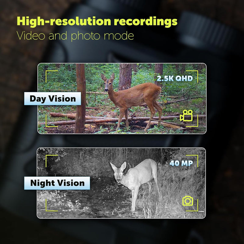 Jagdfernglas, 40MP Fotos, 2.5K QHD Videos, 8-facher Zoom, 300 Meter Reichweite, Infrarot-Nachtsicht,