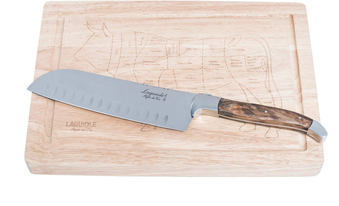 Laguiole Style de Vie Luxury Line Santokumes Olijfhout met Houten Snijplank