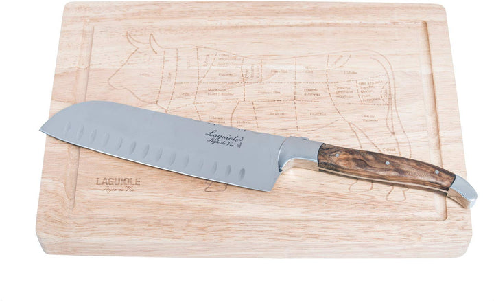 Laguiole Style de Vie Luxury Line Santokumes Olijfhout met Houten Snijplank