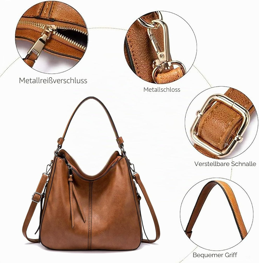 BestoU Handtasche Damen Schwarz Gross Leder Gross Tasche Umhängetasche Schultertasche Shopper Henkel
