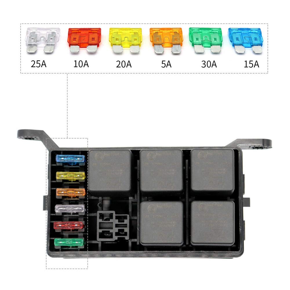 YULLING 6-Wege-Auto-Sicherungsrelaisbox, wasserdicht, ATC/ATO, Flachsicherungshalter, 5-polig/4-poli