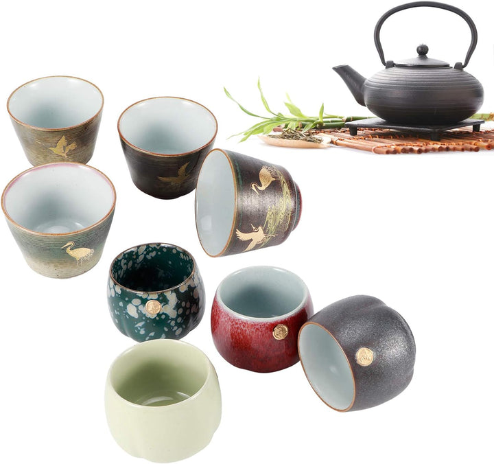 4 Stück Teetasse-Set, Japanische Teetasse Retro Gebackene Teetasse Set Art Keramik Kung Fu Teegeschi