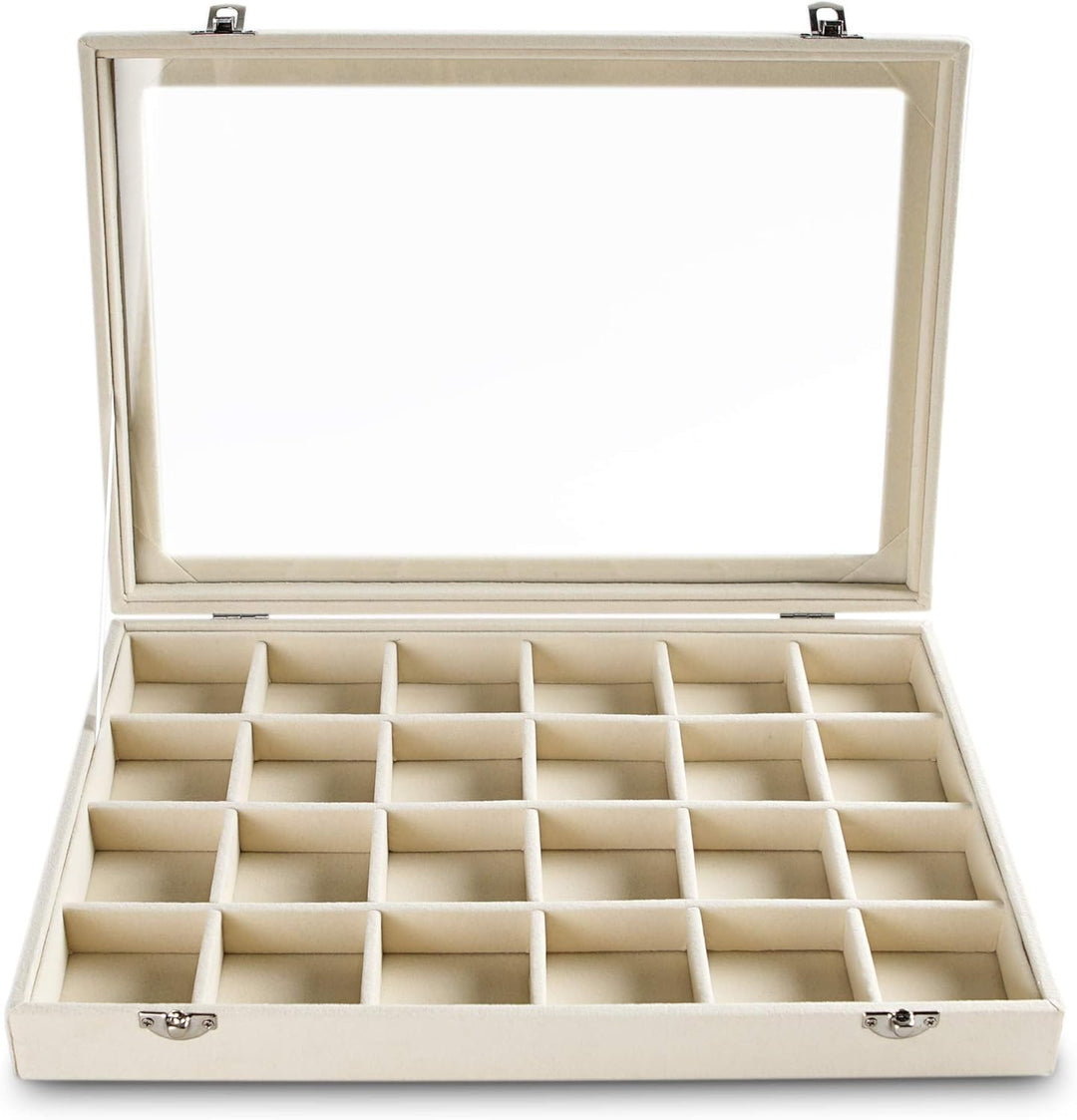 Frebeauty Schmuck Organizer Tablett mit klarem Deckel 24 Gitter Samt Schublade Einsatz Schmuck Aufbe