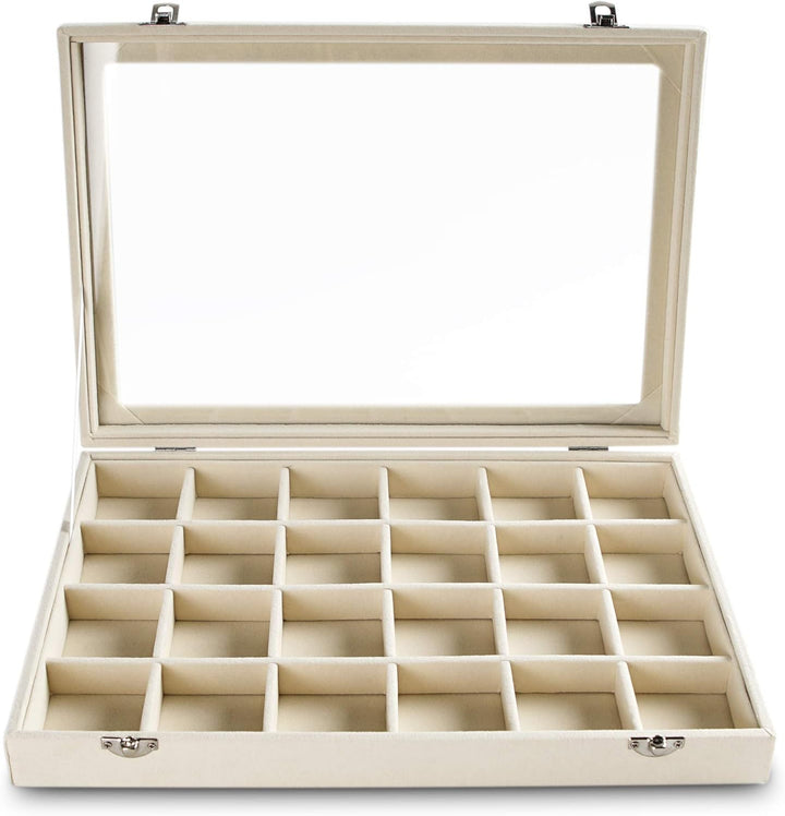 Frebeauty Schmuck Organizer Tablett mit klarem Deckel 24 Gitter Samt Schublade Einsatz Schmuck Aufbe