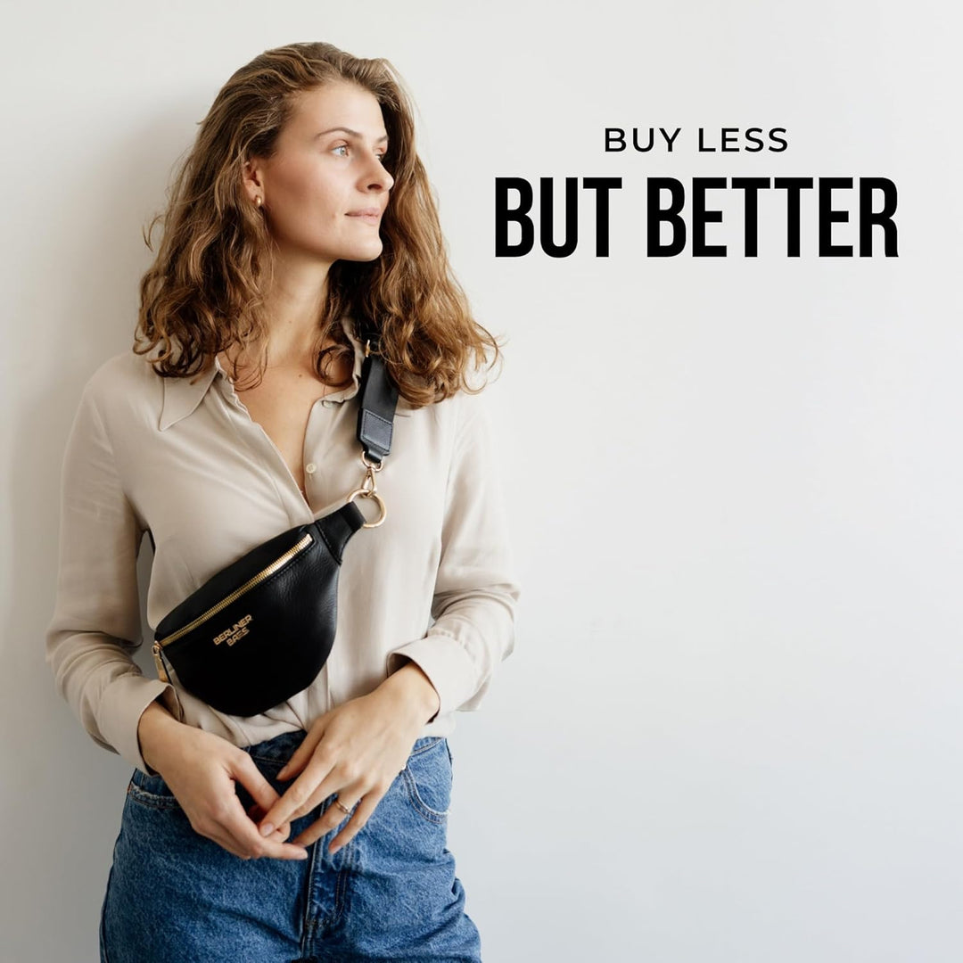 Berliner Bags Premium Bauchtasche Mona Fanny Pack aus Leder Umhängetasche Damen Herren (Schwarz/Gold