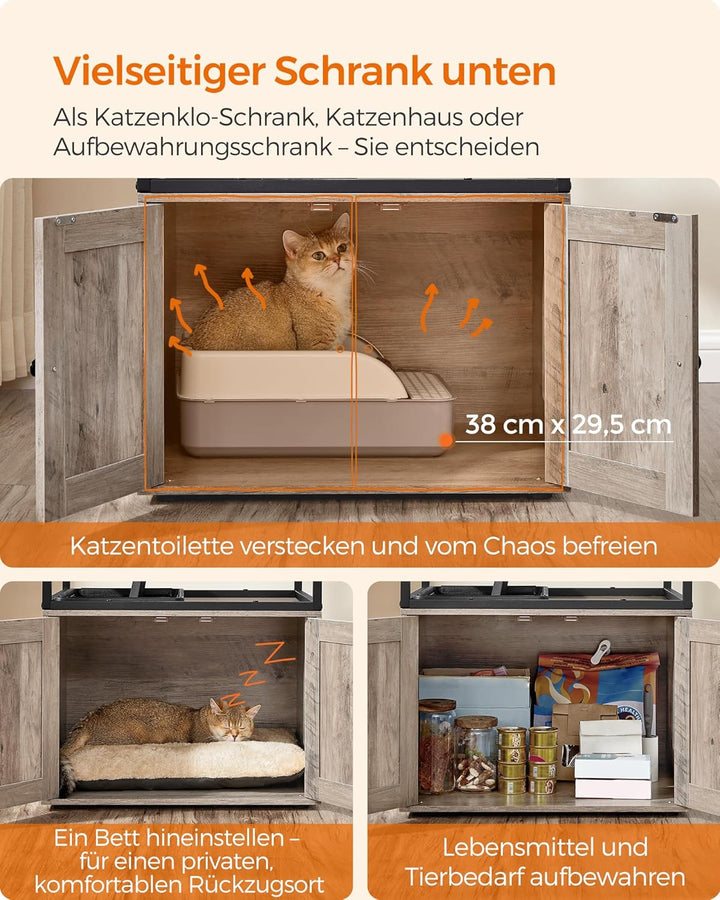 Feandrea Kratzbaum, Katzenbaum, Katzenhaus mit Katzenklo-Schrank, erhöhter Napfständer, Sisalstamm,