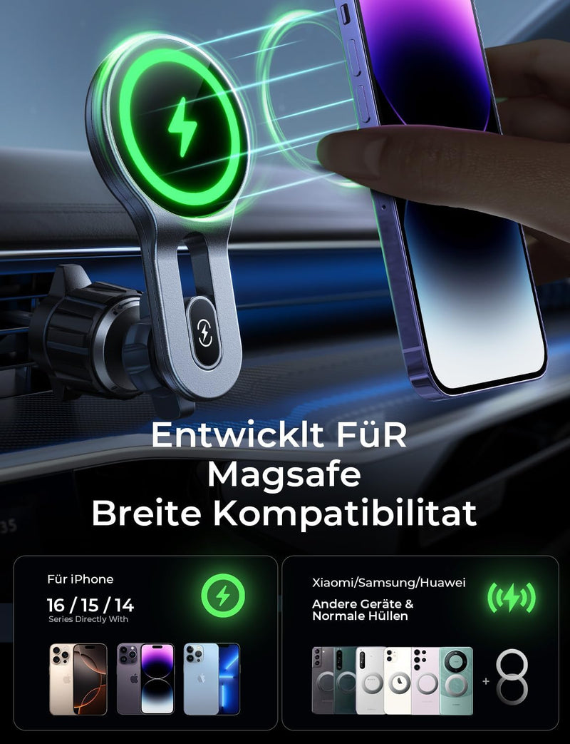 LISEN for 15W MagSafe Autohalterung mit Ladefunktion, Magnet Auto Handyhalter mit Ladefunktion, Kfz