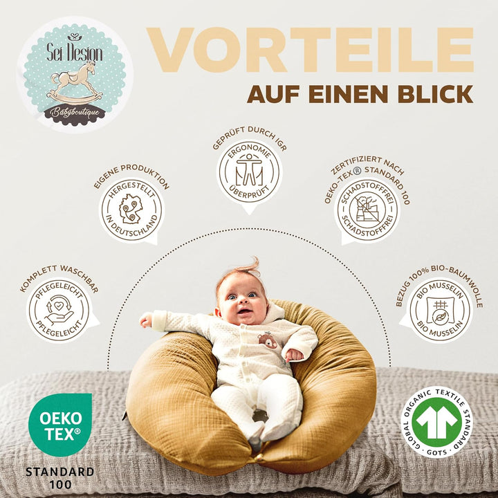 sei Design Stillkissen XXL Mikroperlen-Füllung mit Musselin-Bezug aus Baumwolle [100% Bio-Baumwolle