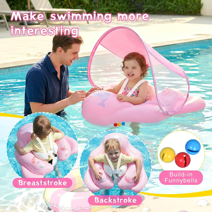 Schwimmring Baby mit abnehmbarem Sonnenschutz Mit Glocke Baby Float Schwimmsitz Kinderbecken Schwimm