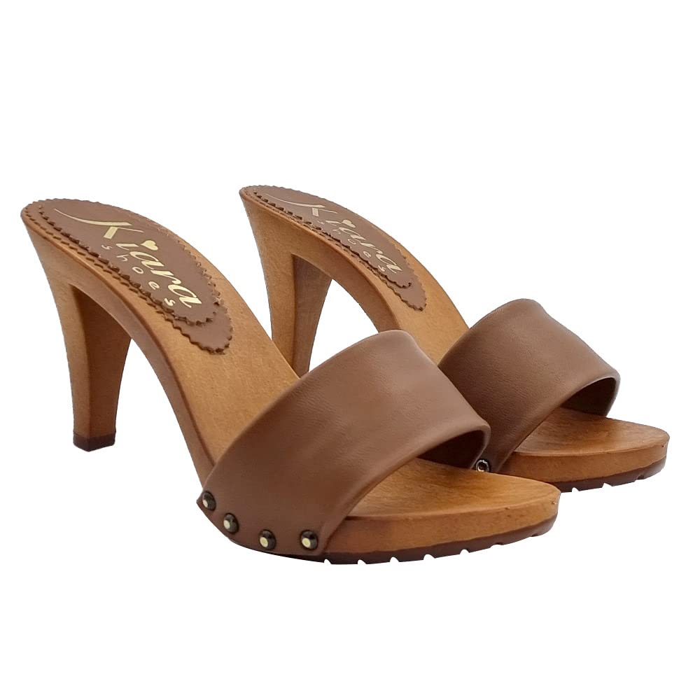 Kiara Shoes Damenclogs aus Leder mit mittlerem Absatz - Made in Italy - K6308 Cuoio (38 EU, BRAUN) 3