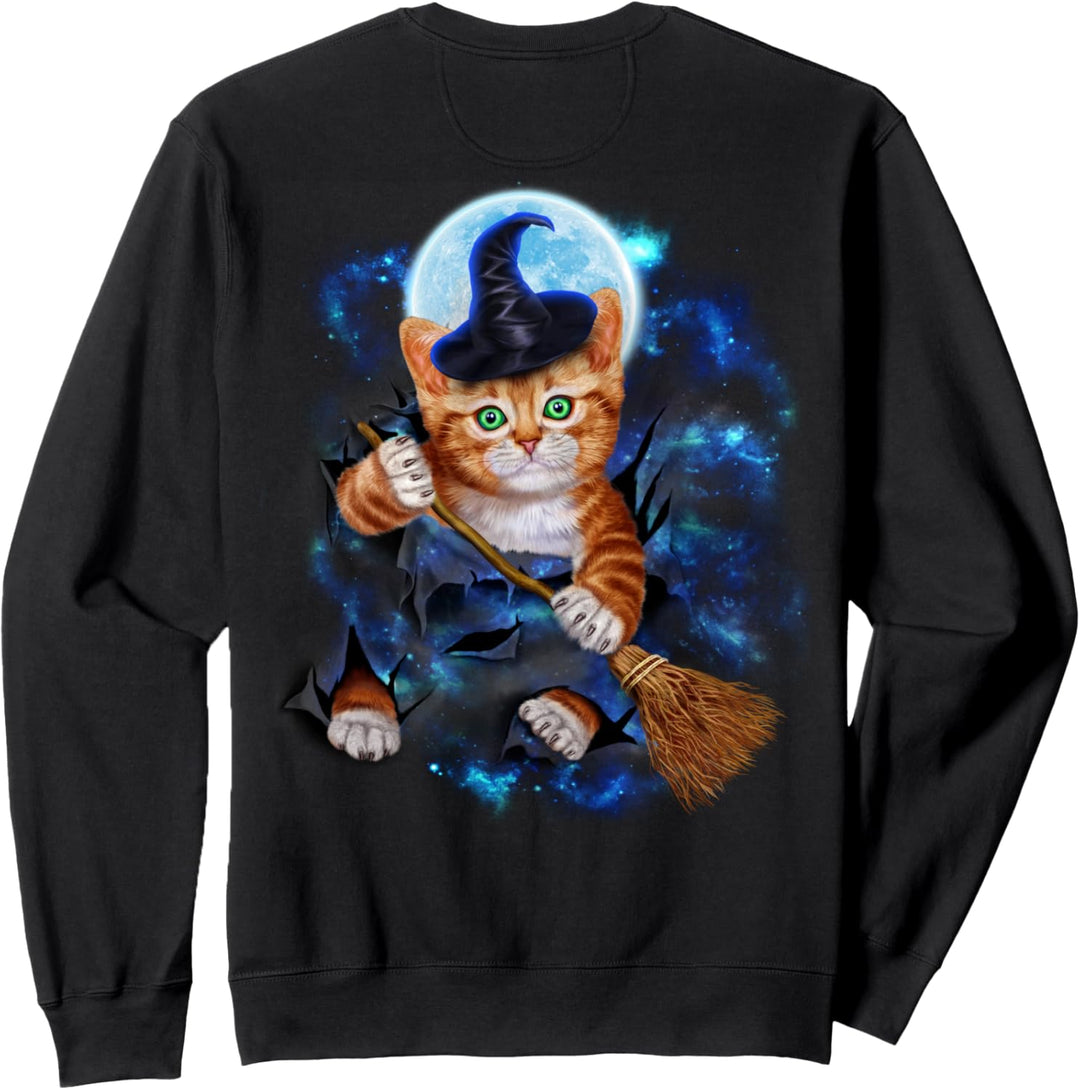 Tabby Katze fliegen auf einem Besenstiel Sweatshirt