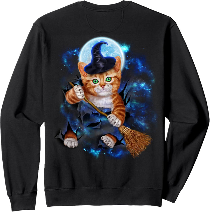 Tabby Katze fliegen auf einem Besenstiel Sweatshirt