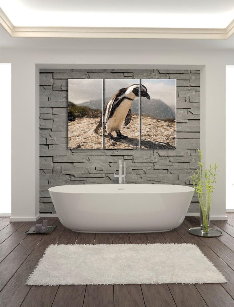 Pixxprint Afrikanischer Pinguin beobachtet als Leinwandbild/Grösse: 3 Teilig (120x80) cm/Wandbild/Ku