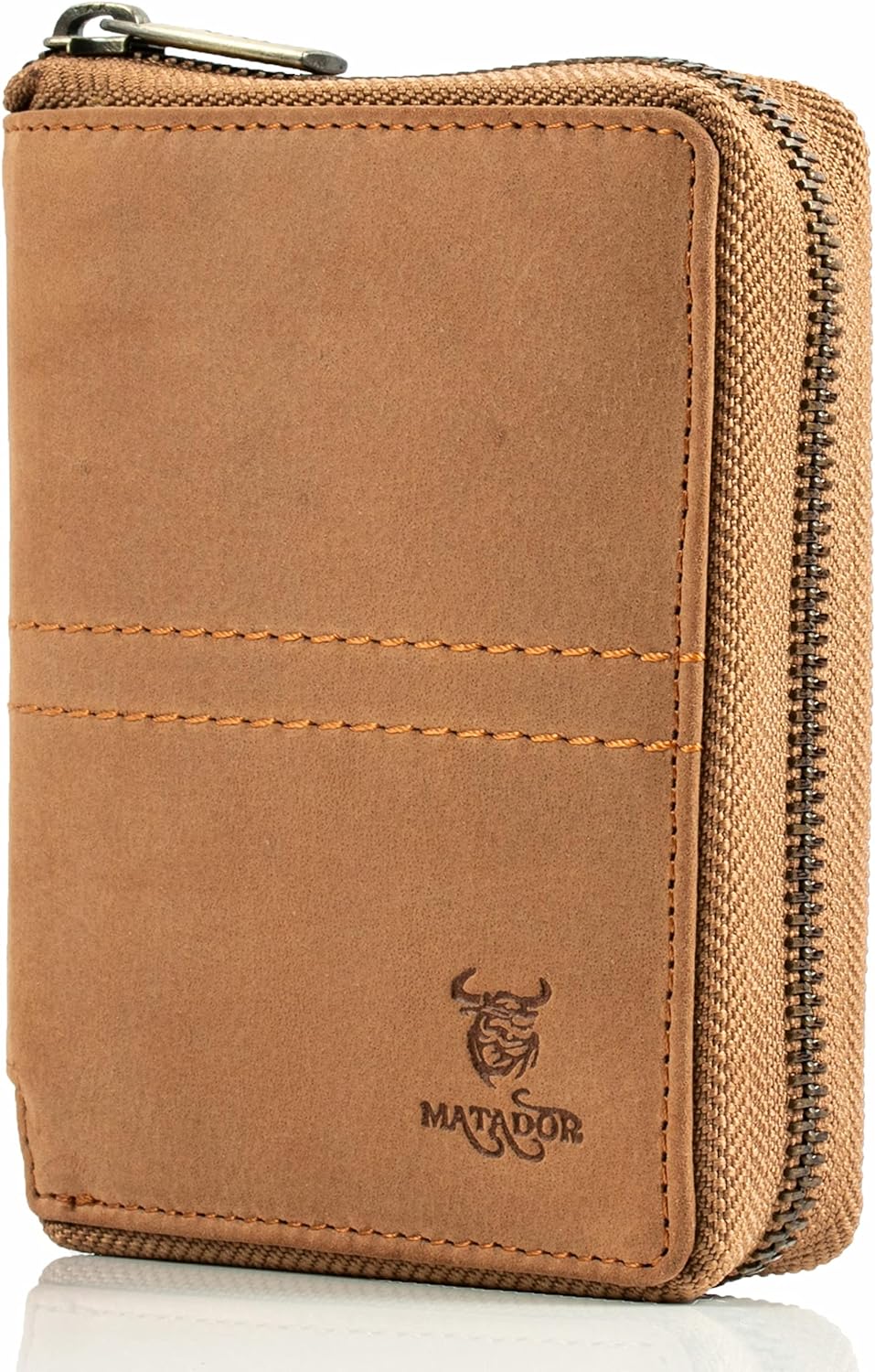 MATADOR Leder Geldbörse Herren mit Reissverschluss Hell Braun Geldtasche TüV geprüfter RFID & NFC Sc
