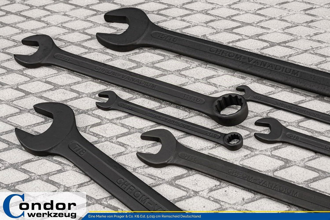 CONDOR Werkzeug 55040 | Gabel-Ringschlüssel-Satz | 12-tlg. | zöllig | 1/4" - 15/16" | Chrom-Vanadium