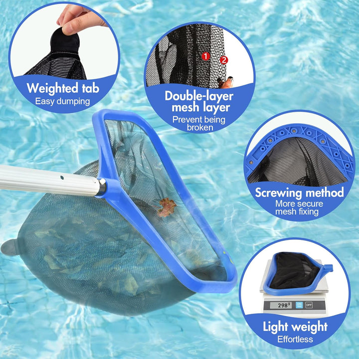 Poolkescher Bodenkescher mit doppelten tiefen Netz, Tiefenkescher zur Reinigung von Schwimmbad, Teic