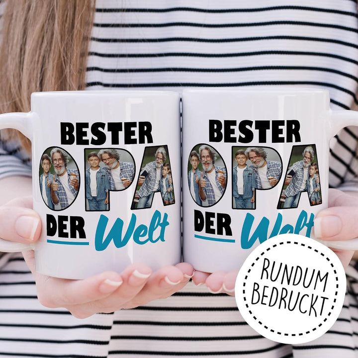 Opa Tasse personalisierbar mit Bild, Bester Opa der Welt, Geschenk personalisiert Grossvater Spruch