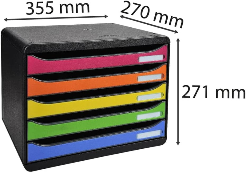 Exacompta 308798D Ablagebox Iderama Querformat mit 5 Schubladen für DIN A+ Dokumente. Belastbare Sch