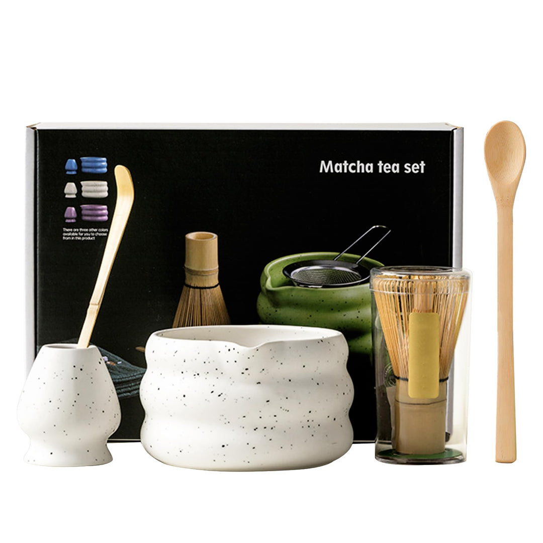 Matcha Tee Set mit Matcha Besen und Schale, Matcha Schneebesen und Keramik Matcha Besen Halter Set v