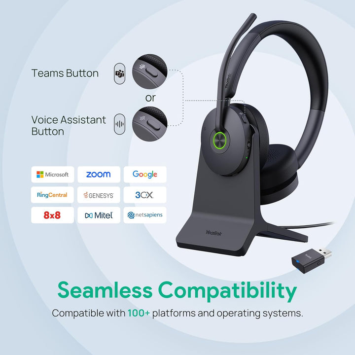 Yealink WH68 Hybrid mit Ladestation, DECT ANC Headset, kabelloses Bluetooth Headset mit DECT Dongle,