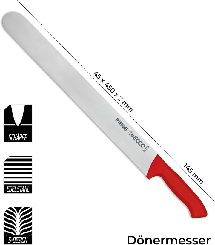 Pirge Ecco Dönermesser 45 cm Rot - Aufschnittmesser - Schärfstes Döner Langmesser - Schneidemesser -