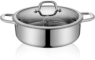 28cm/32cm Shabu Dual Side Hot Pot Edelstahl Cookware 2 Kammern Mit Glasdeckel Shabu, Suppentöpfe Her