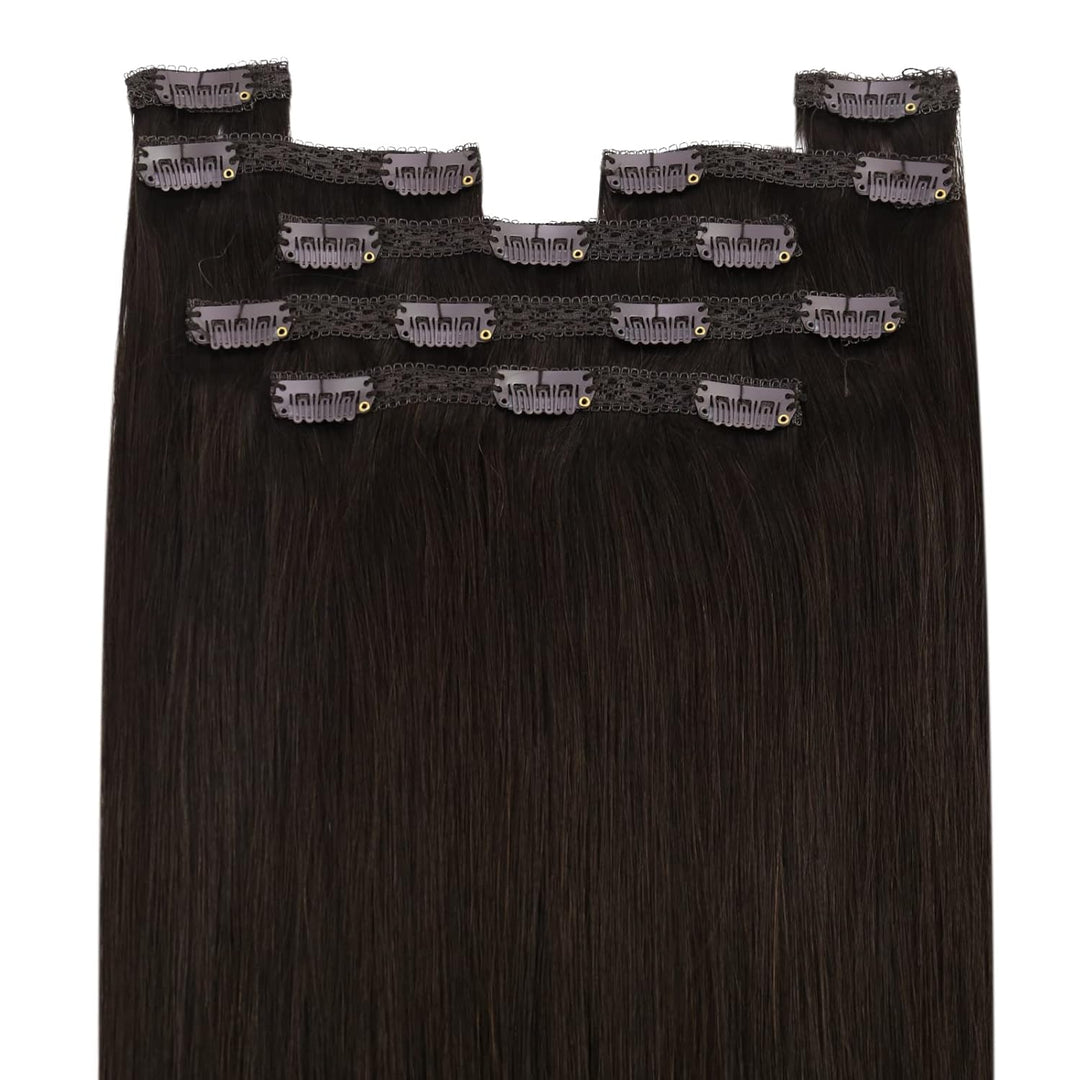 YoungSee Echthaar Extensions Clip Braun Clip in Extensions Echthaar Dunkelbraun 45 cm Clip in Extens