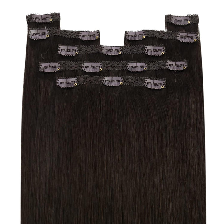 YoungSee Echthaar Extensions Clip Braun Clip in Extensions Echthaar Dunkelbraun 45 cm Clip in Extens