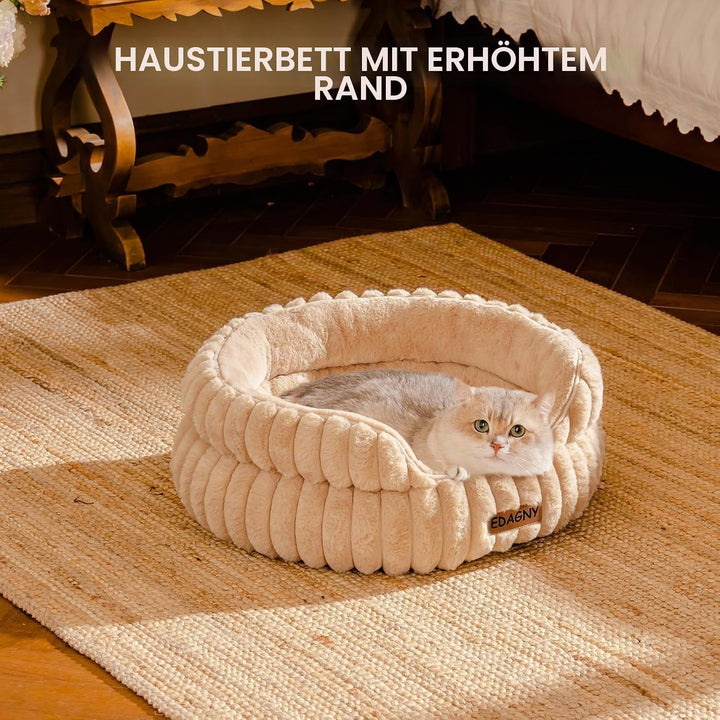 EDAGNY Stilvolle Rundes Katzenbetten Weiches Welpenbett Angstlösend Kamel S