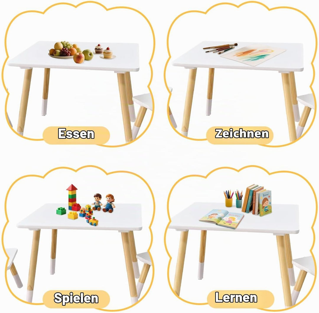 Asweets Kindertisch mit 2 Stühlen für Jungen und Mädchen, Aktivitätstisch-Set aus Holz, geeignet für