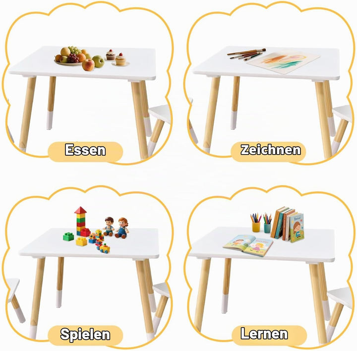 Asweets Kindertisch mit 2 Stühlen für Jungen und Mädchen, Aktivitätstisch-Set aus Holz, geeignet für