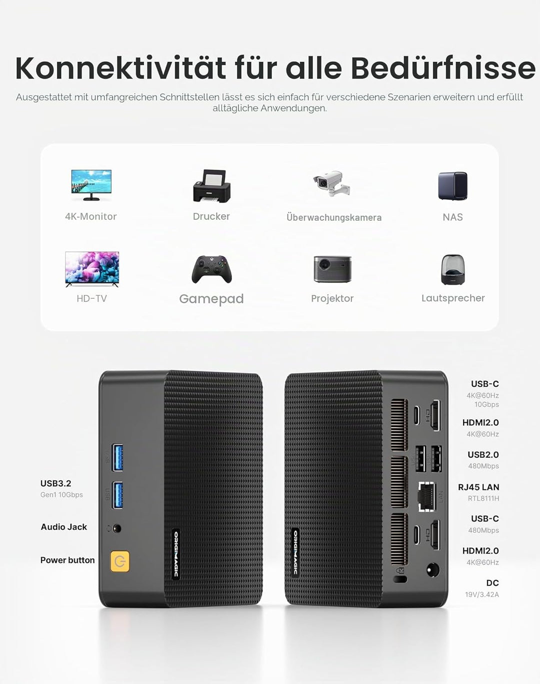 C4 Ryzen 5 3550H Mini PC, bis zu 3.7GHz, Light Gaming PC, 16GB DDR4 512GB M.2 SSD, Triple 4K 60Hz Di
