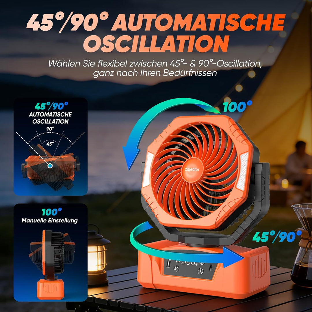 Camping Ventilator mit 24000mAh Akku Wiederaufladbar, HD Digitalanzeige |USB| LED-Licht| Timer, 6 Ge