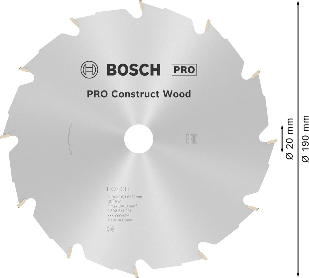 Bosch 1x PRO Construction Wood Kreissägeblatt für Netz-Handkreissägen (für Bauholz mit Mörtel und Nä