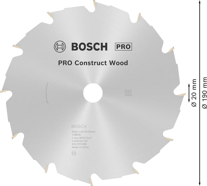 Bosch 1x PRO Construction Wood Kreissägeblatt für Netz-Handkreissägen (für Bauholz mit Mörtel und Nä